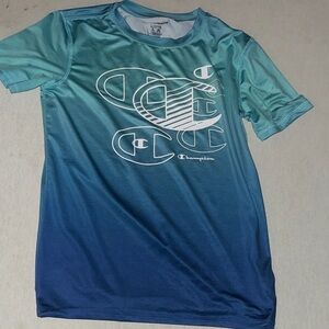 Kids Size 10/12 Champion Teal and Navy Gradient Rashguard Tee